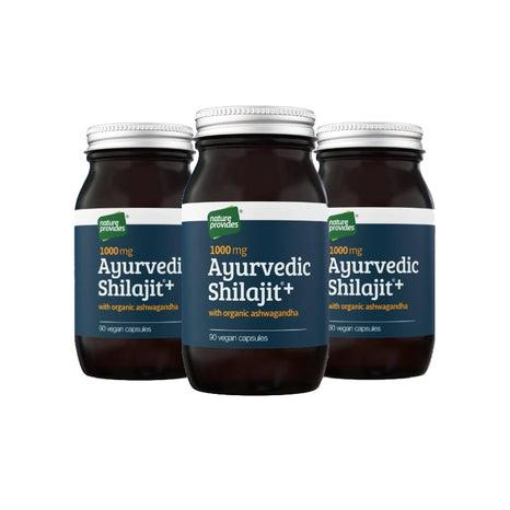3-pack Ayurvedic Shilajit och organisk Ashwagandha-rot (1000 mg), 90 vegankapslar