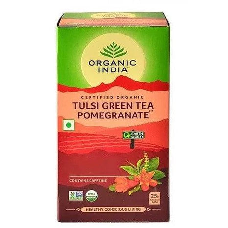 Tulsi Pomegranate Green Tea Organic India, 25 tepåsar-Organic India Teer-Organic India-Equmedic
