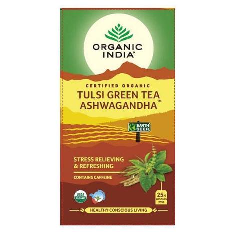 Tulsi Green Tea Ashwagandha Organic India, 25 tepåsar-Organic India Teer-Organic India-Equmedic