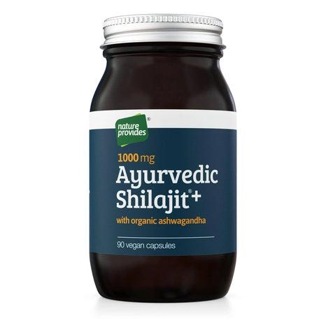 Ayurvedic Shilajit och organisk Ashwagandha-rot (1000 mg), 90 vegankapslar-Ayurveda-Nature Provides-Equmedic